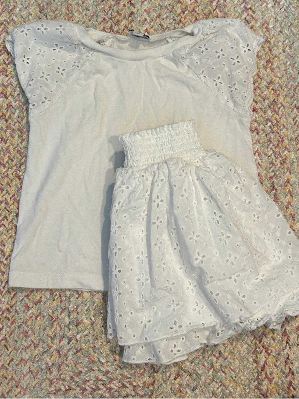 Splendid White Eyelet Tee & Smocked Skirt Set